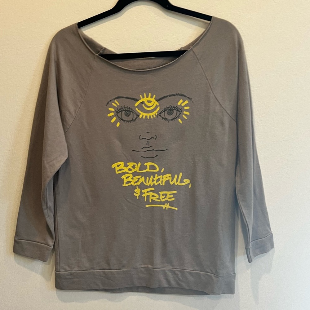 Human unlimited, cut out neck, slouchy, three-quarter sleeve sweatshirt